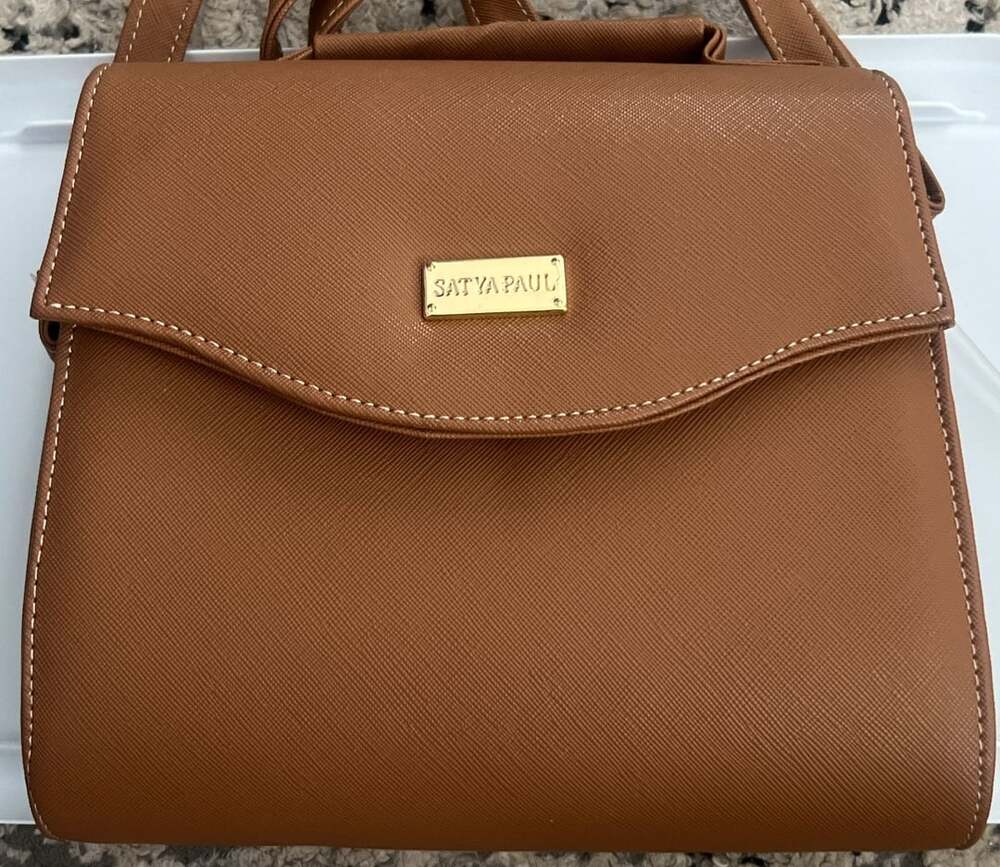 Satya Paul Crossbody Handbag Brown Saffiano Leather Flap Bag